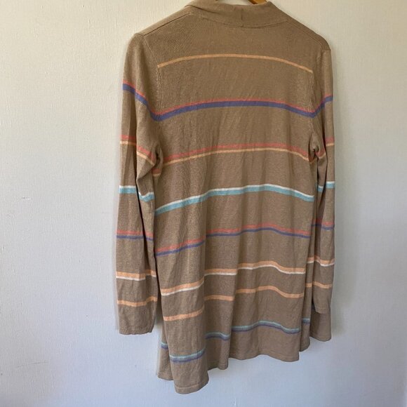 J.Jill Cardigan Womens Small Sweater Striped Open Front Linen Blend Long Line - Picture 8 of 8